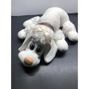 Vintage 1980s Pound Puppies White Poodle Pink Eyes Ribbon 18” Tonka W/ Collar